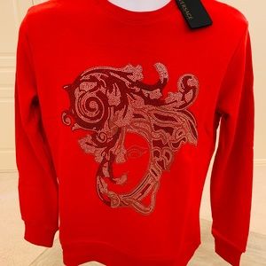 Mens Women Versace Sweatshirt, Embroidered, Red
